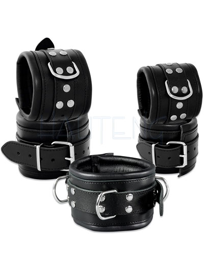 (Bild für) Fesselset aus gefüttertem Leder mit D-Ringen - 8 cm breit