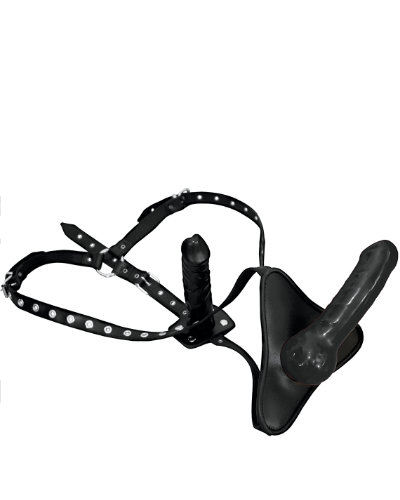 (Bild für) Strap-On aus gefüttertem Leder mit Aussendildo und Innendildo