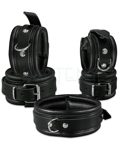 (Bild für) Fesselset aus gefüttertem Leder mit D-Ringen - 5 cm breit
