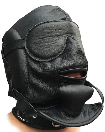 (Bild für) Bondagehaube aus schwarzem Leder mit Knebel - abschließbar