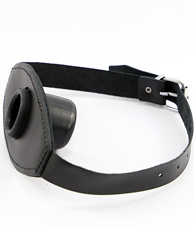 (Bild für) Fütterungsknebel aus schwarzem Leder mit Latexrohr - Pissknebel