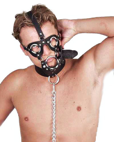 (Bild für) Gesichtsharness aus festem Leder mit Penisknebel