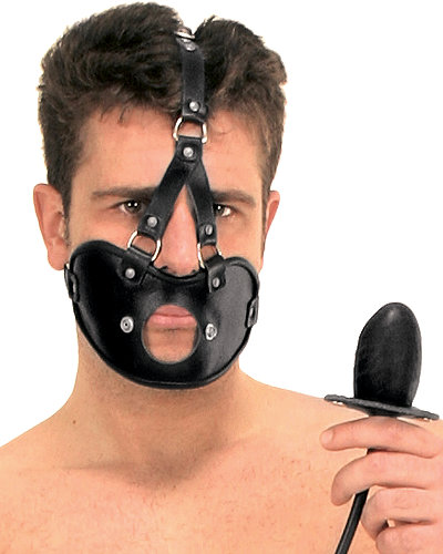 (Bild für) Gesichtsharnisch aus Leder mit aufpumpbarem Latexknebel