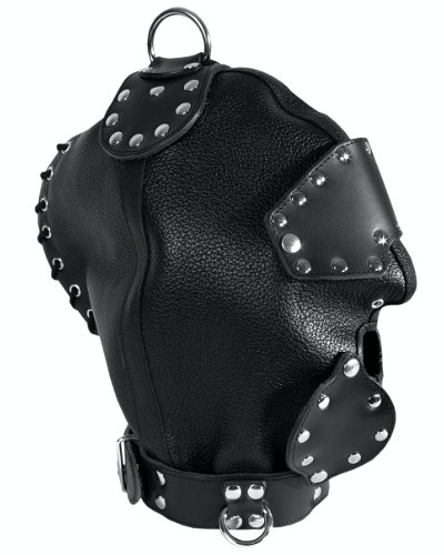 (Bild für) Bondagehaube aus dickem genarbtem Leder mit abnehmbaren Klappen