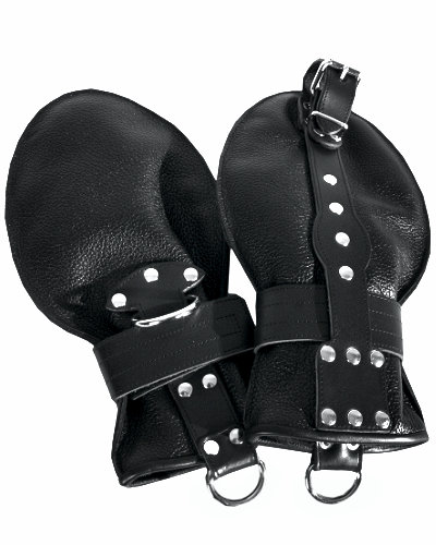 (Bild für) Bondagehandschuhe aus dickem schwarzem genarbtem Leder