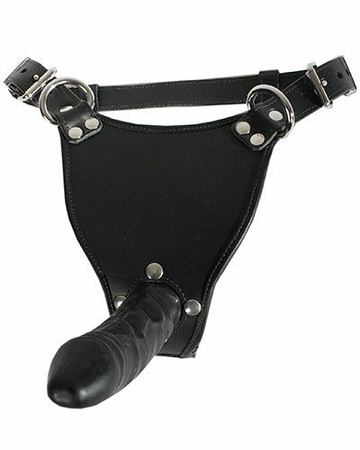 (Bild für) Lederstring mit abnehmbarem Außendildo aus Latex - Dildoslip