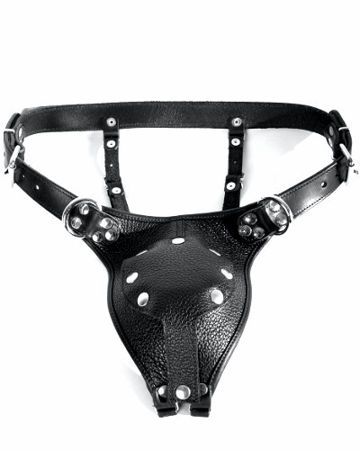 (Bild für) String aus genarbtem Leder mit Penisöffnung mit Klappe