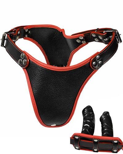 (Bild für) Lederslip mit 2 internen abnehmbaren Dildos - Tanzhöschen