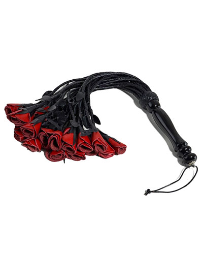 (Bild für) Flogger aus Leder mit 18 Strängen mit roten Lederrosen