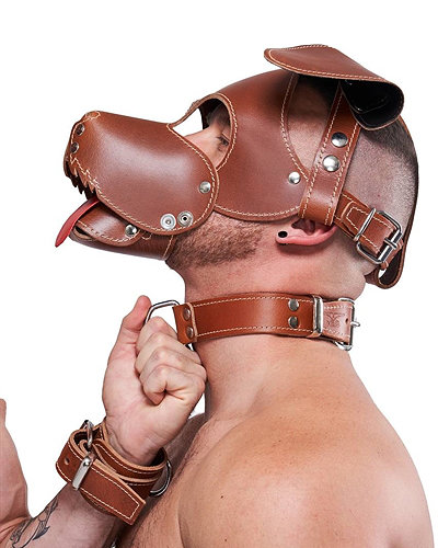 (Bild für) Bondagehalsband aus genähtem braunem Sattelleder