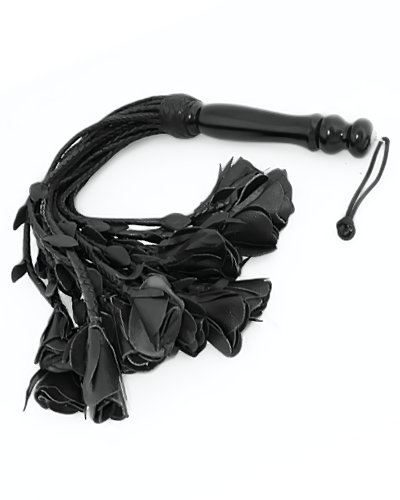 (Bild für) Flogger aus Leder mit 18 Strängen mit schwarzen Lederrosen