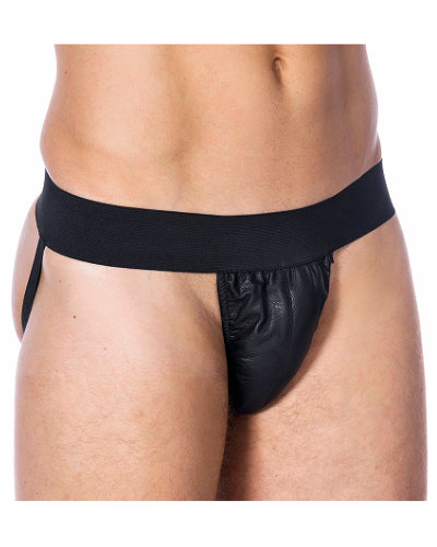 (Bild für) Jock Strap aus schwarzem Nappaleder mit elastischem Bund