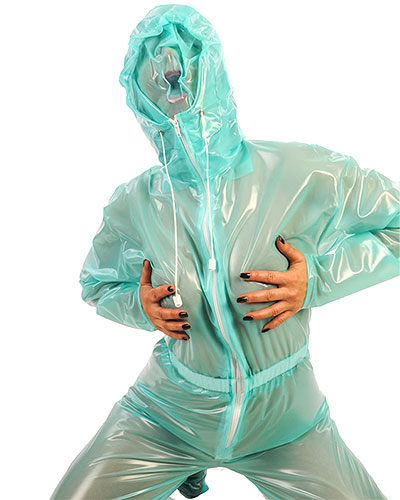 (Bild für) Jumpsuit aus PVC für Damen mit verschließbarer Kapuze - bis 4XL