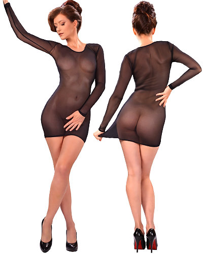 (Bild für) Langärmeliges Minikleid aus durchscheinendem Mesh
