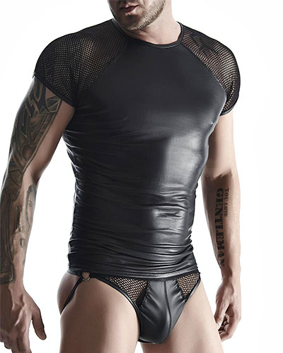 (Bild für) T-Shirt aus mattem Wetlook und Netz von Regnes Fetish Planet