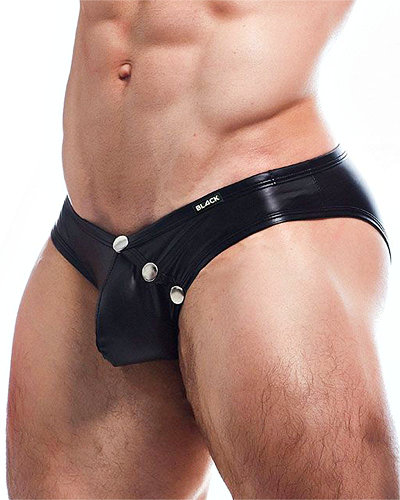 (Bild für) C4M Wetlook-Slip mit Suspensorium und Druckknöpfen zum Öffnen der Front