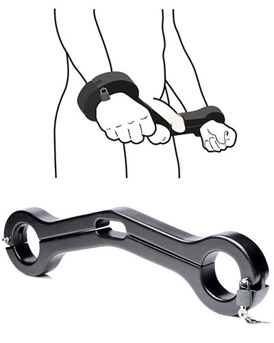 (Bild für) BALLS TO WRIST HUMBLER Hodenfessel aus Holz mit Handfesseln